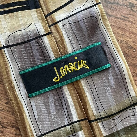 J Jerry Garcia Tie Paris In The Rain Collection 31 Gray Gold Green Silk Necktie - Picture 6 of 7